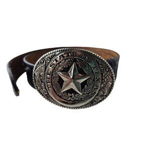 Vintage Texas Leather Belt With State Of Texas Star Buckle & Armadillo Design